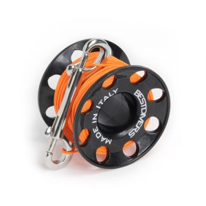 Moulinet technique BESTDIVERS résine acétate Ø31 - fil orange 30 m Ø1,5 mm noir